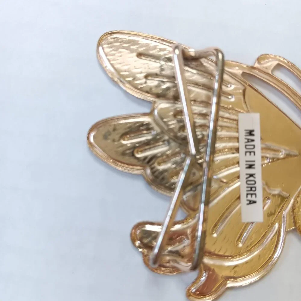 Lot of 2 Vintage 1980s Golden Metal Enamel Butterfly And Scroll Belt Buckles